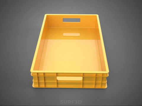 STANDARD RECTANGULAR YELLOW PLASTIC CRATE BOX HANDHOLD CONTAINER 3D Model