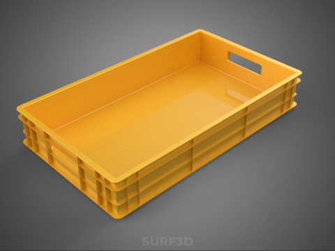 STANDARD RECTANGULAR YELLOW PLASTIC CRATE BOX HANDHOLD CONTAINER 3D Model