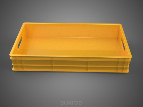 STANDARD RECTANGULAR YELLOW PLASTIC CRATE BOX HANDHOLD CONTAINER 3D Model