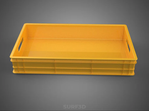 STANDARD RECTANGULAR YELLOW PLASTIC CRATE BOX HANDHOLD CONTAINER 3D Model