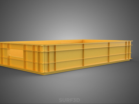 STANDARD RECTANGULAR YELLOW PLASTIC CRATE BOX HANDHOLD CONTAINER 3D Model