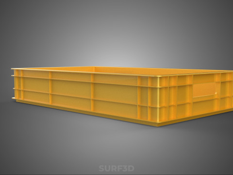 STANDARD RECTANGULAR YELLOW PLASTIC CRATE BOX HANDHOLD CONTAINER 3D Model