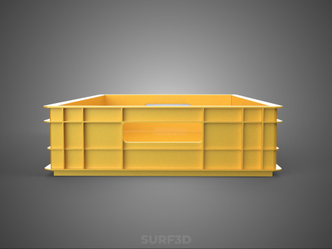 STANDARD RECTANGULAR YELLOW PLASTIC CRATE BOX HANDHOLD CONTAINER 3D Model
