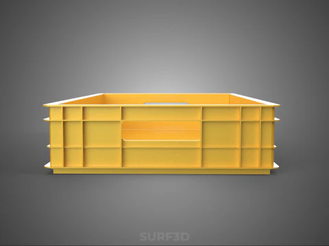 STANDARD RECTANGULAR YELLOW PLASTIC CRATE BOX HANDHOLD CONTAINER 3D Model