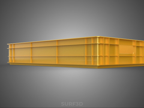 STANDARD RECTANGULAR YELLOW PLASTIC CRATE BOX HANDHOLD CONTAINER 3D Model