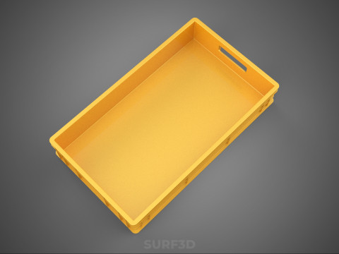 STANDARD RECTANGULAR YELLOW PLASTIC CRATE BOX HANDHOLD CONTAINER 3D Model