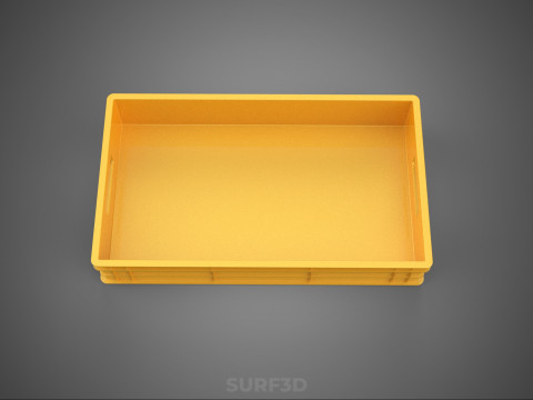 STANDARD RECTANGULAR YELLOW PLASTIC CRATE BOX HANDHOLD CONTAINER 3D Model