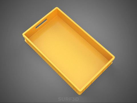 STANDARD RECTANGULAR YELLOW PLASTIC CRATE BOX HANDHOLD CONTAINER 3D Model