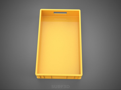 STANDARD RECTANGULAR YELLOW PLASTIC CRATE BOX HANDHOLD CONTAINER 3D Model