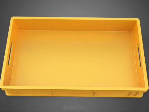 STANDARD RECTANGULAR YELLOW PLASTIC CRATE BOX HANDHOLD CONTAINER 3D Model