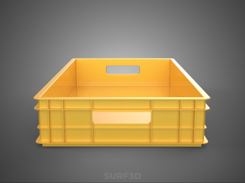 STANDARD RECTANGULAR YELLOW PLASTIC CRATE BOX HANDHOLD CONTAINER 3D Model