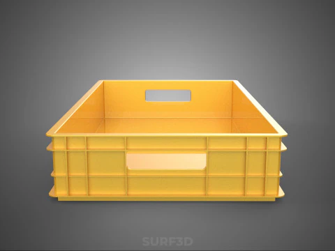 STANDARD RECTANGULAR YELLOW PLASTIC CRATE BOX HANDHOLD CONTAINER 3D Model
