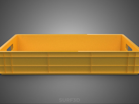 STANDARD RECTANGULAR YELLOW PLASTIC CRATE BOX HANDHOLD CONTAINER 3D Model