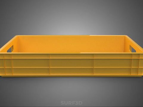 STANDARD RECTANGULAR YELLOW PLASTIC CRATE BOX HANDHOLD CONTAINER 3D Model