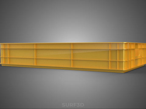STANDARD RECTANGULAR YELLOW PLASTIC CRATE BOX HANDHOLD CONTAINER 3D Model