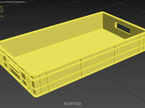 STANDARD RECTANGULAR YELLOW PLASTIC CRATE BOX HANDHOLD CONTAINER 3D Model