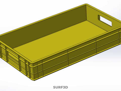 STANDARD RECTANGULAR YELLOW PLASTIC CRATE BOX HANDHOLD CONTAINER 3D Model