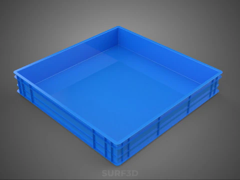STANDARD SQUARE BLUE SHALLOW PALLET STORAGE PLASTIC CRATE BOX 3D Model