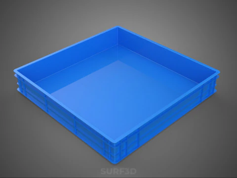 STANDARD SQUARE BLUE SHALLOW PALLET STORAGE PLASTIC CRATE BOX 3D Model