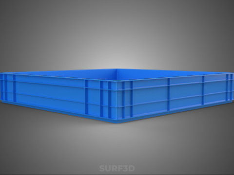 STANDARD SQUARE BLUE SHALLOW PALLET STORAGE PLASTIC CRATE BOX 3D Model