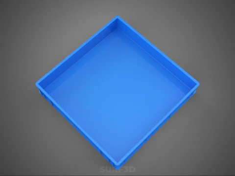 STANDARD SQUARE BLUE SHALLOW PALLET STORAGE PLASTIC CRATE BOX 3D Model