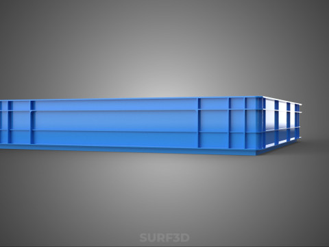 STANDARD SQUARE BLUE SHALLOW PALLET STORAGE PLASTIC CRATE BOX 3D Model