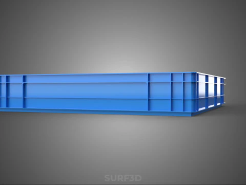 STANDARD SQUARE BLUE SHALLOW PALLET STORAGE PLASTIC CRATE BOX 3D Model
