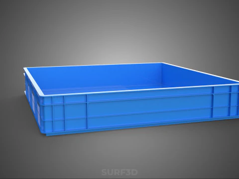 STANDARD SQUARE BLUE SHALLOW PALLET STORAGE PLASTIC CRATE BOX 3D Model