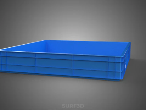 STANDARD SQUARE BLUE SHALLOW PALLET STORAGE PLASTIC CRATE BOX 3D Model