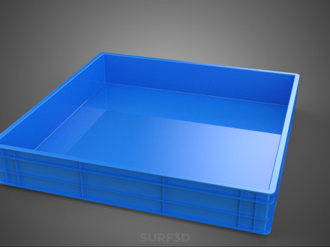 STANDARD SQUARE BLUE SHALLOW PALLET STORAGE PLASTIC CRATE BOX 3D Model
