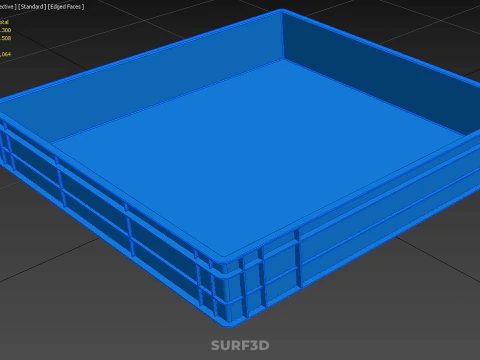 STANDARD SQUARE BLUE SHALLOW PALLET STORAGE PLASTIC CRATE BOX 3D Model