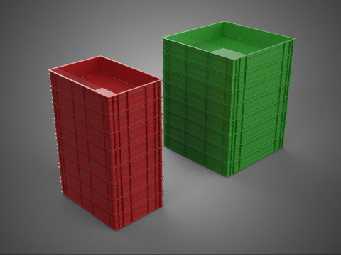 स्टैक्ड प्लास्टिक पैलेट उथला क्रेट बॉक्स कंटेनर भंडारण 3D मॉडल