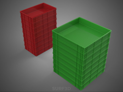 堆叠式塑料托盘浅板条箱容器储存 3D 模型