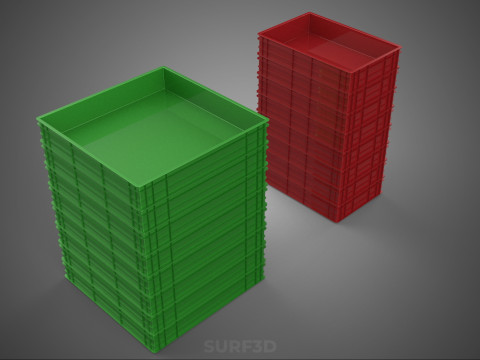 堆叠式塑料托盘浅板条箱容器储存 3D 模型