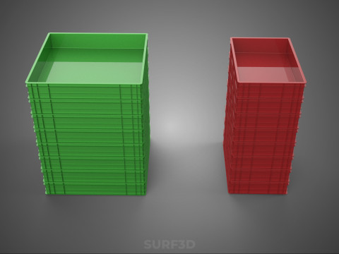 堆叠式塑料托盘浅板条箱容器储存 3D 模型