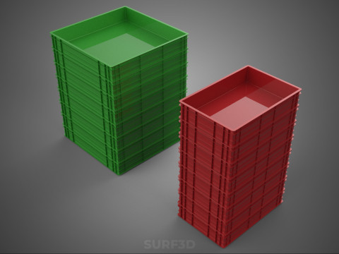 堆叠式塑料托盘浅板条箱容器储存 3D 模型