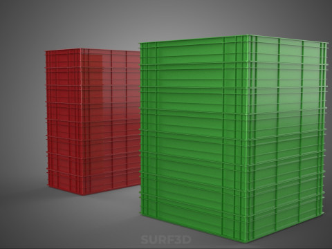 堆叠式塑料托盘浅板条箱容器储存 3D 模型