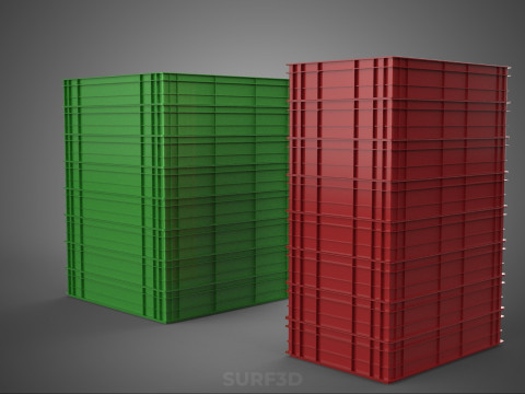 堆叠式塑料托盘浅板条箱容器储存 3D 模型