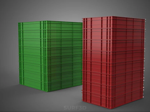 STACK STACKED PLASTIC PALLET SHALLOW CRATE BOX CONTAINER STORAGE 3D Model