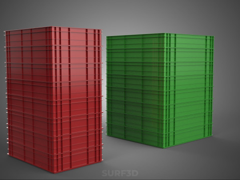 堆叠式塑料托盘浅板条箱容器储存 3D 模型