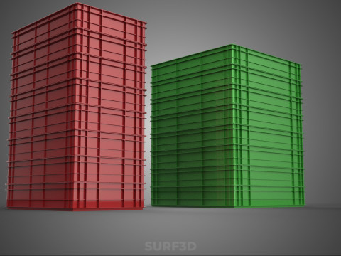 堆叠式塑料托盘浅板条箱容器储存 3D 模型