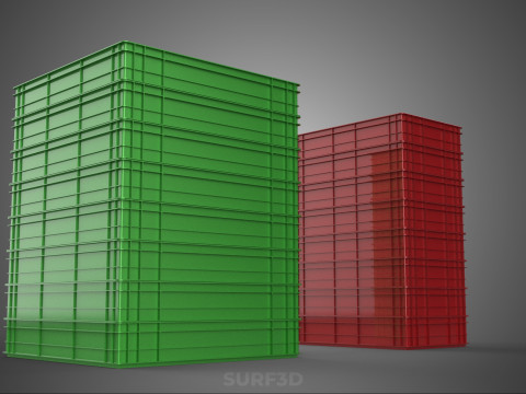 堆叠式塑料托盘浅板条箱容器储存 3D 模型