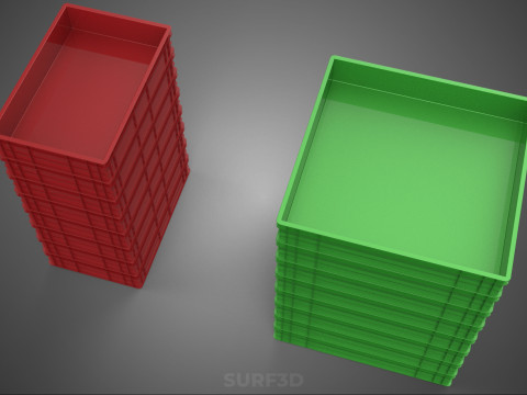 堆叠式塑料托盘浅板条箱容器储存 3D 模型