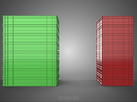 堆叠式塑料托盘浅板条箱容器储存 3D 模型