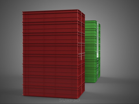 堆叠式塑料托盘浅板条箱容器储存 3D 模型