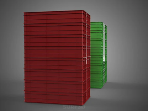 STACK STACKED PLASTIC PALLET SHALLOW CRATE BOX CONTAINER STORAGE 3D Model
