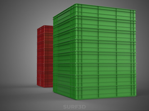 堆叠式塑料托盘浅板条箱容器储存 3D 模型