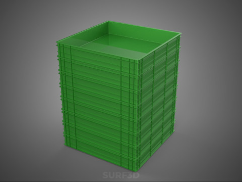 堆叠式塑料托盘浅板条箱容器储存 3D 模型