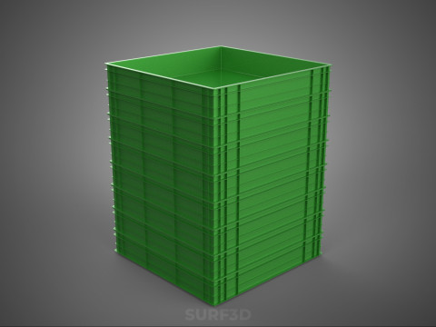 堆叠式塑料托盘浅板条箱容器储存 3D 模型