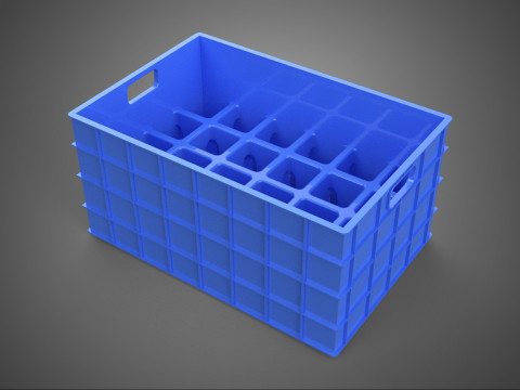 BLUE STACKABLE EMPTY BOTTLE CARRIER PLASTIC CRATE BOX CONTAINER 3D Model